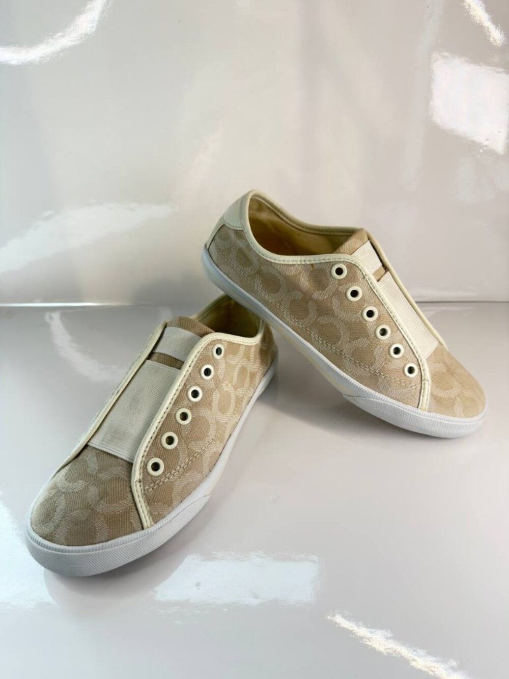 Coach Signature Jacquard Slip-On Sneakers Beige Cream - US 6.5B
